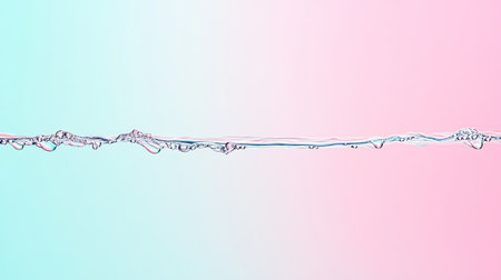 This image features a clear water wave on a soft pastel gradient background. The serene colors of blue and pink create a tranquil atmosphere, perfect for artistic and calming compositions.の素材