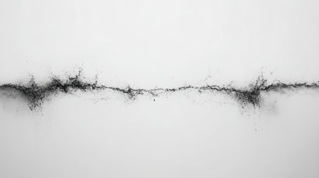 This abstract image features a flowing black smoke line on a clean white background, creating a striking contrast that evokes creativity and elegance.の素材