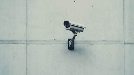 A security camera mounted on a concrete wall illustrates the importance of surveillance in modern safety measures. Ideal for security-related themes.の素材