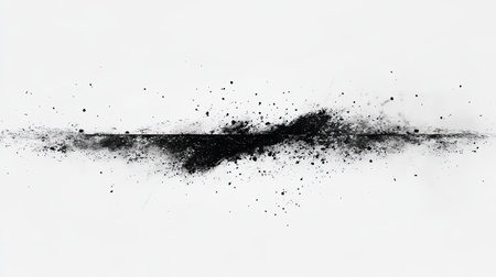 This abstract image features a striking black dust effect against a clean white background, perfect for creative projects and modern design applications.の素材