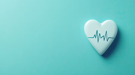 This image features a heart shape with a pulse line, set against a soft teal background. Ideal for health, wellness, and emotional themes in various creative projects.の素材
