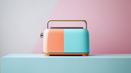 A vibrant retro toaster in soft pastel colors, showcasing modern design against a minimalist background. Ideal for adding a cheerful touch to kitchen decor.の素材
