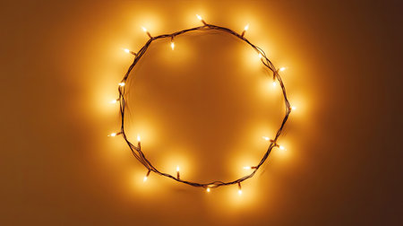 A circular arrangement of warm, glowing lights creates an inviting atmosphere, perfect for home decor or festive celebrations. The soft illumination adds charm and elegance to any space.の素材