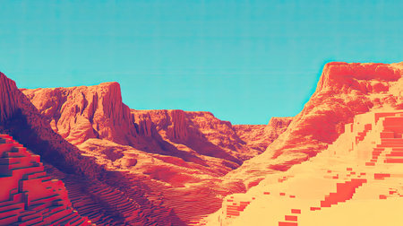 Explore a vibrant abstract landscape featuring unique shapes and a striking color palette. Ideal for creative projects and artistic presentations.の素材