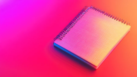 A colorful spiral notebook with a grid pattern resting on a vibrant gradient background, perfect for creative projects, notes, or sketches.の素材