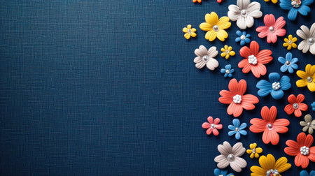 This vibrant arrangement of colorful flowers on a dark textured background showcases beauty and creativity. Ideal for nature-themed designs and crafts.の素材