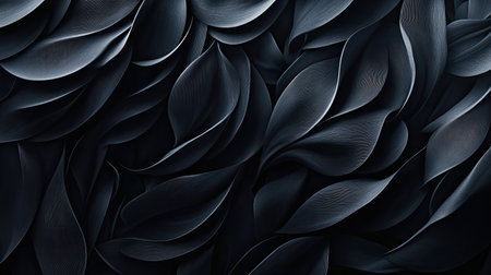 Elegant dark leaves create a flowing pattern, ideal for abstract backgrounds. This textured imagery brings depth and sophistication to design projects.の素材