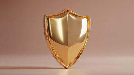 This stunning golden shield design captures the essence of protection and security, highlighted by its reflective surface and elegant curves. Ideal for various creative projects.の素材