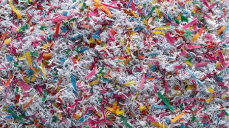 This vibrant image features a playful mix of colorful shredded paper, perfect for backgrounds, crafts, and creative projects. Ideal for joyful and festive themes.の素材