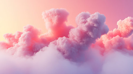 Captivating soft pink clouds highlight a serene sunset scene, creating a dreamy atmosphere. The fluffy formations and pastel colors evoke tranquility and artful beauty.の素材