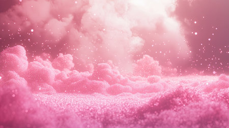 A captivating composition of fluffy pink clouds adorned with gentle sparkles, creating a dreamy atmosphere perfect for artistic and creative projects.の素材