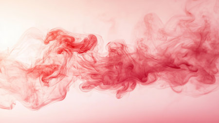 This stunning image features elegant red smoke flowing gracefully against a soft pink background, creating a tranquil and ethereal atmosphere perfect for artistic projects.の素材