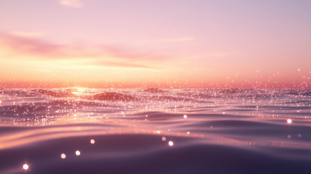 A stunning view of tranquil ocean waves at sunset, showcasing sparkling reflections on the water's surface. The colorful sky enhances the serene atmosphere.の素材