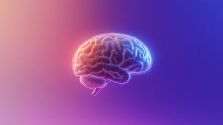 This vibrant illustration showcases a brain against a colorful neon background, representing the intersection of technology, creativity, and human intelligence in modern art.の素材