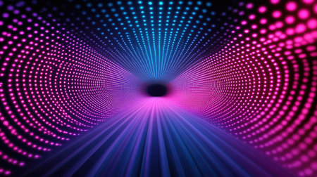 Experience a mesmerizing abstract tunnel filled with vibrant dots and dynamic rays of light. This digital artwork captures a futuristic essence and creates a unique visual journey.の素材