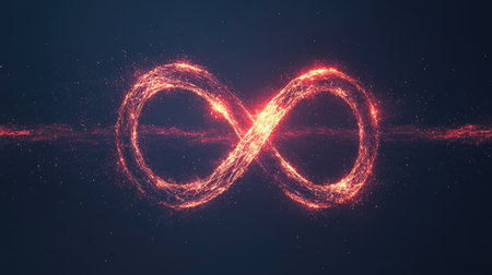This captivating image features a glittering infinity symbol with vibrant light trails and sparkling effects. Perfect for concepts of continuity and endless possibilities.の素材
