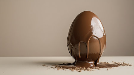 A delightful chocolate egg dripping with rich chocolate on a simple background. Perfect for showcasing indulgent desserts or festive treats.の素材