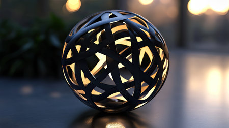 A stunning decorative sphere featuring intricate cut-outs, casting soft light and shadow. Perfect for modern interiors, adding elegance and creativity.の素材