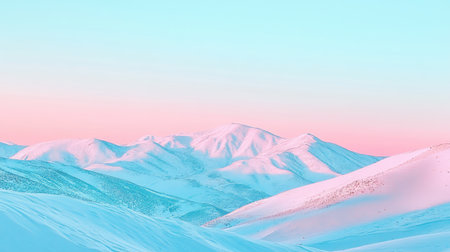A serene winter landscape showcasing soft pastel colors at sunset. Snow-covered mountains create a tranquil scenery, perfect for nature lovers and photographers.の素材