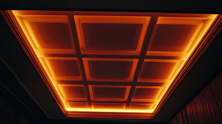 A stunning view of a modern ceiling featuring elegant orange LED lights. This design combines sophistication and creativity, enhancing the room's ambiance.の素材