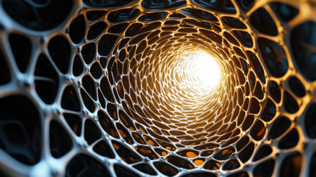 Explore the mesmerizing depth of an abstract tunnel structure, illuminated by light. This futuristic design captures energy, creativity, and modern geometry.の素材
