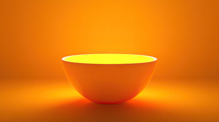 A vibrant yellow bowl rests on a bright orange background, illuminated softly, creating a cheerful and minimalist aesthetic perfect for design projects.の素材