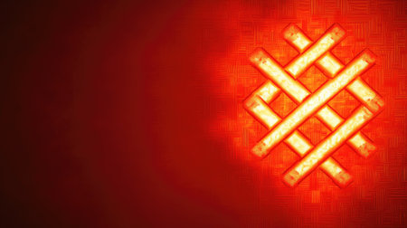 This vibrant geometric pattern features a glowing design in warm tones against a richly textured background, creating a striking visual effect perfect for artistic projects.の素材