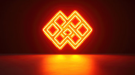 This striking image features bright neon light patterns on a dark wall, creating a vibrant and modern aesthetic perfect for contemporary decor and artistic projects.の素材