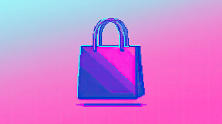 This vibrant pixel art handbag features a modern gradient design on a soft background, perfect for themes of fashion, style, and digital creativity.の素材