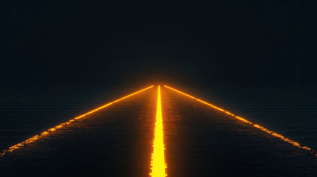 A captivating scene featuring a futuristic road illuminated by glowing lines against a darkened backdrop. This visually striking image evokes feelings of mystery and adventure.の素材
