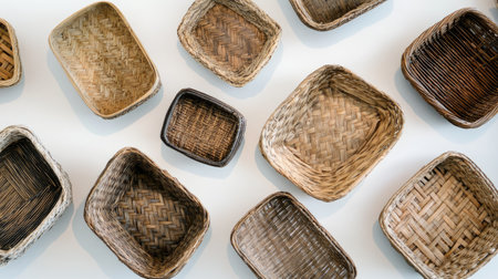 Explore a stunning collection of various handwoven baskets in natural textures and earthy tones. Perfect for adding warmth and style to any space.の素材