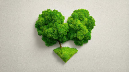 A beautifully crafted heart shape formed by vibrant green trees symbolizes love for nature and sustainability, perfect for promoting environmental awareness and appreciation.の素材