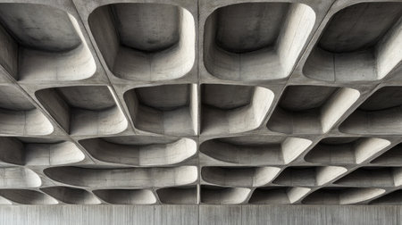 This image showcases a modern architectural ceiling featuring unique geometric patterns in concrete. A perfect representation of minimalist design and contemporary aesthetics.の素材