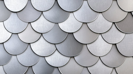 This image features a close-up of a metallic scales pattern with a shiny, smooth texture. The design showcases elegance and modernity, perfect for various creative projects.の素材