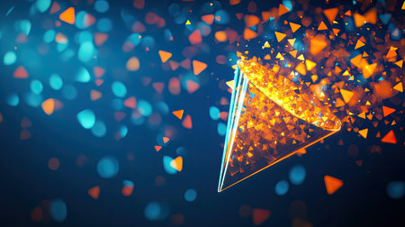 Explore this dynamic abstract background featuring colorful geometric shapes and soft lights, perfect for modern digital design and creative projects.の素材