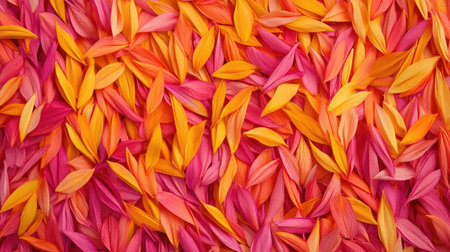 A stunning array of colorful petals in shades of pink and orange creates a vibrant and cheerful background. Ideal for natural and decorative themes.の素材