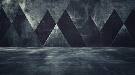 A striking modern abstract geometric pattern features a textured wall with dark tones and sharp angles, perfect for creative spaces and artistic projects.の素材