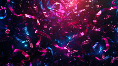 A vibrant and colorful background featuring confetti and ribbons, perfect for celebrating special occasions like parties and events.の素材