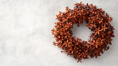 This rustic wreath features dried flowers arranged in a circular design, perfect for enhancing any interior space. Its warm tones and natural elements create an inviting and stylish atmosphere.の素材