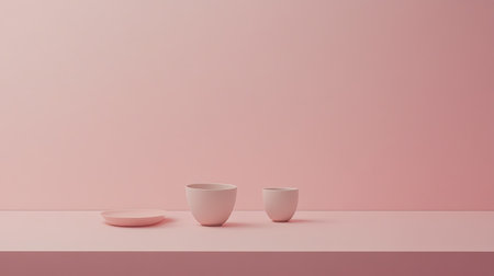 A minimalist composition featuring soft pink utensils on a matching table. This aesthetic image showcases modern design elements perfect for decor and style inspiration.の素材