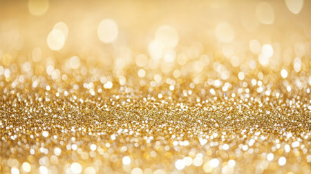 This shimmering gold glitter background features a beautiful bokeh effect, perfect for enhancing festive and elegant designs in various creative projects.の素材