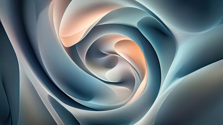 Explore an abstract design featuring swirling patterns in soft blue and peach tones, creating a tranquil and captivating visual experience. Ideal for artistic projects.の素材