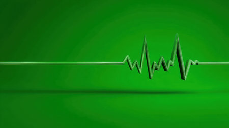 Vibrant green illustration of a heartbeat line, symbolizing health, energy, and vitality. Ideal for medical, wellness, and ecological themes in creative projects.の素材