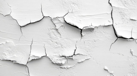 This close-up image features a textured surface with intricate cracks in white paint, showcasing a beautiful yet weathered aesthetic perfect for artistic projects.の素材
