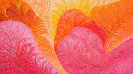 This vibrant abstract artwork showcases swirling patterns of pink and orange hues, creating a mesmerizing visual effect perfect for artistic backgrounds or decor.の素材