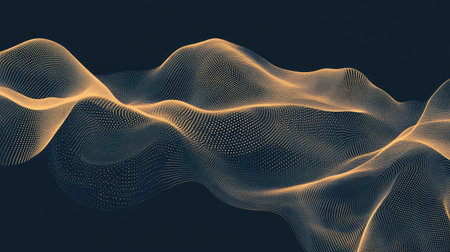 This abstract digital backdrop features smooth waves adorned with golden dots, creating a tranquil and modern atmosphere, perfect for various creative projects.の素材