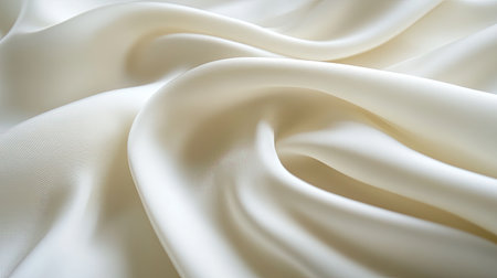 Close-up of luxurious satin fabric displaying smooth curves and elegant textures. This gentle flowing material captures light beautifully, perfect for various creative projects.の素材