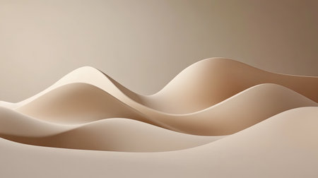 This abstract image features soft curves resembling sand dunes, creating a serene and minimalist composition. The warm beige tones evoke a sense of calm and tranquility.の素材