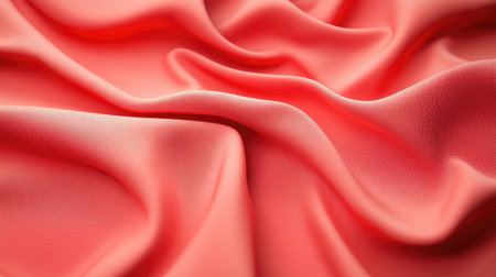 A stunning close-up of soft coral fabric gracefully draped, showcasing fine textures and inviting warmth. Perfect for fashion or design projects.の素材