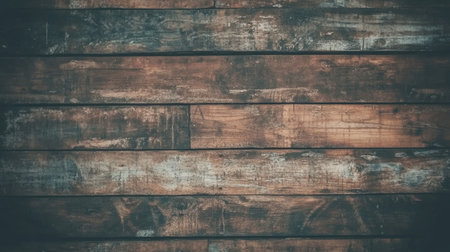 A detailed view of rustic wooden planks showcasing a distressed texture. Ideal for backgrounds in design projects, artwork, and cozy interior settings.の素材
